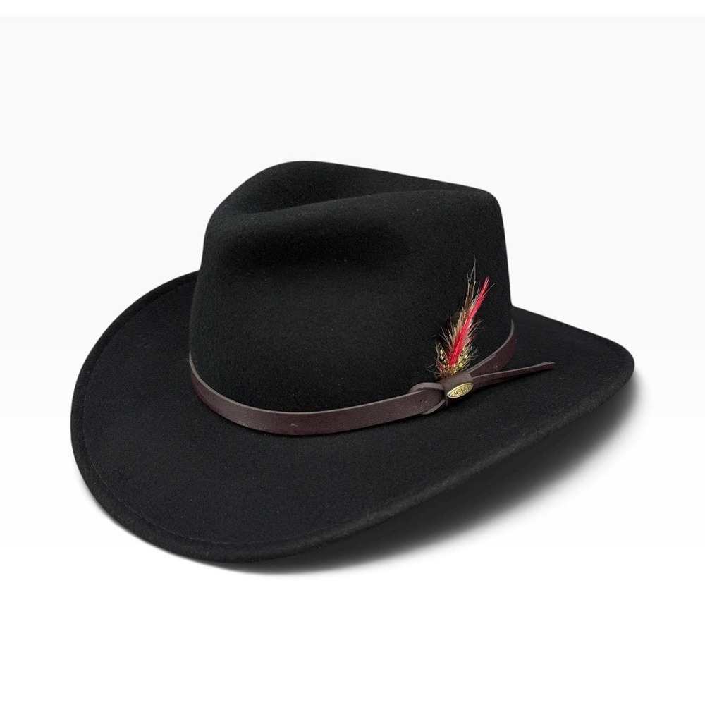 Scala Classics Cowboy Hat 100% Wool Felt Black Outback Size Large